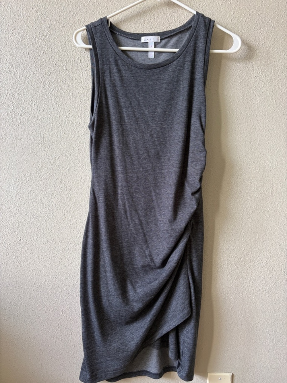 Charcoal Gray Sleeveless Midi Dress with Side Ruching